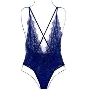 Victoria's Secret Bodysuit M Black Lace Whimsigoth Dark Fairy